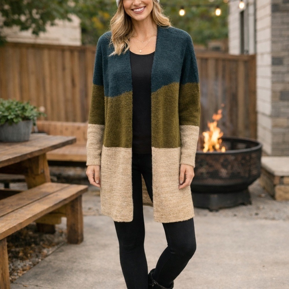 Colorblock‎ Open Front Cardigan - Picture 2 of 6